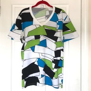 BDG White V Neck Geometric Graphic T Shirt